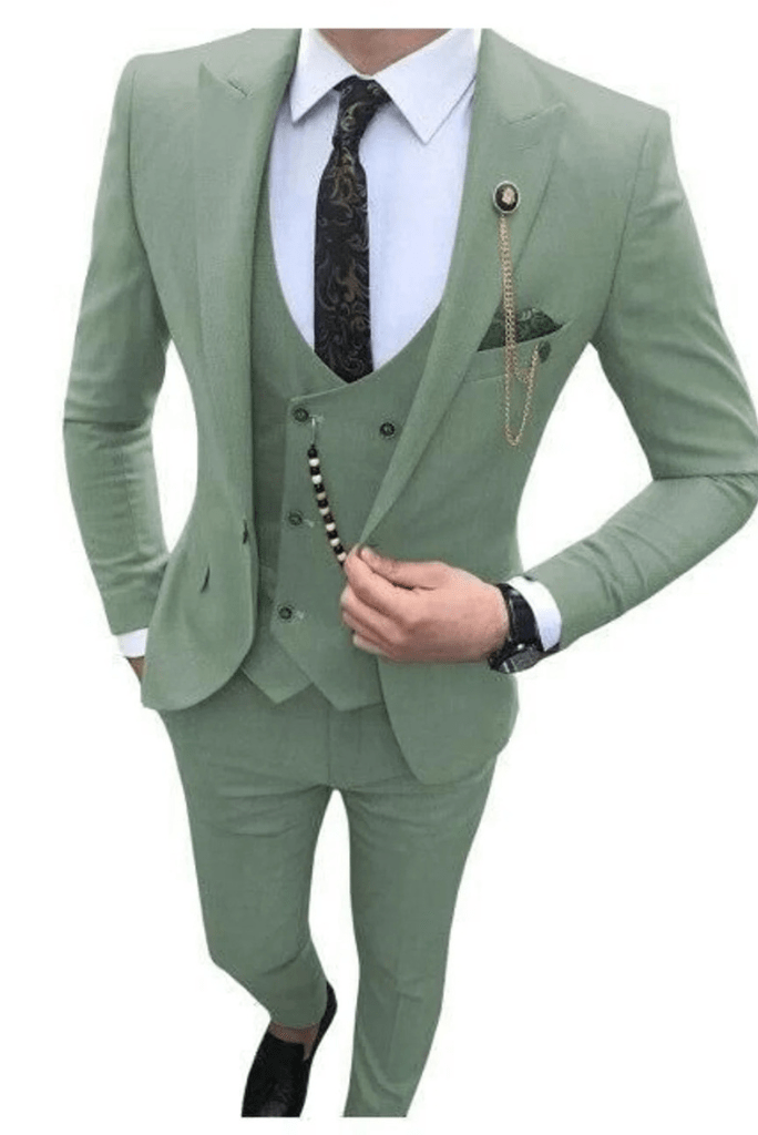 SAINLY Men's Three Piece Suit 32 / 26 Men Suits Sage Green 3 Piece Slim Fit Elegant Suits Formal Fashion Suits Wedding Suits Party Wear Dinner Suits Stylish Suits Bespoke For Men