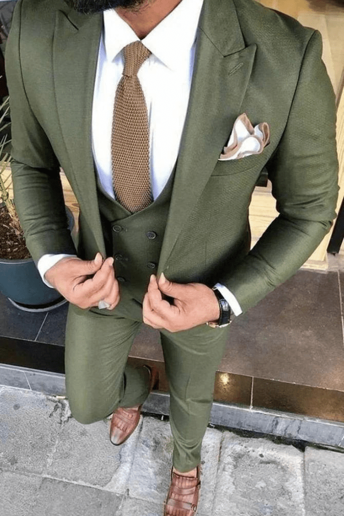 SAINLY Men's Three Piece Suit 32 / 26 MEN SUITS WEDDING Olive Green 3 Piece Formal Fashion Elegant Gift For Men Prom Groom Dinner Suit Tuxedo