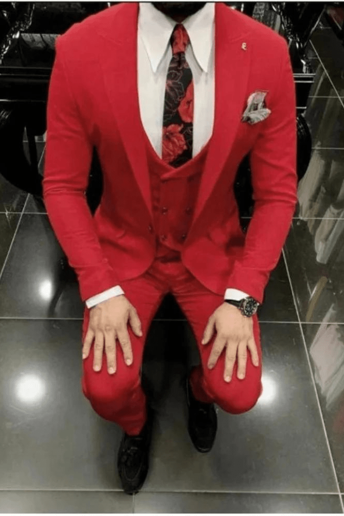 SAINLY Men's Three Piece Suit 38 / 36 Men Suits Suits For men Red three piece Wedding Suit Formal Fashion Slim Fit Suit - Prom Wear