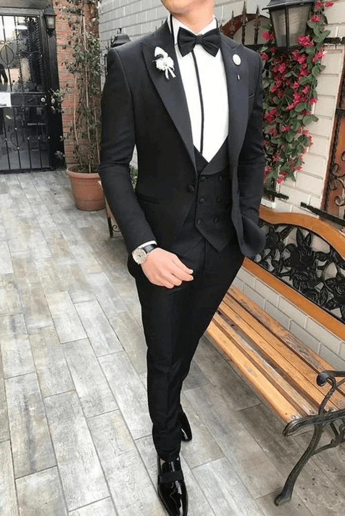 Men Suits Black Formal Fashion Wedding Suit, 3 Piece Groom Wear One Button  Slim Fit Dinner Suit