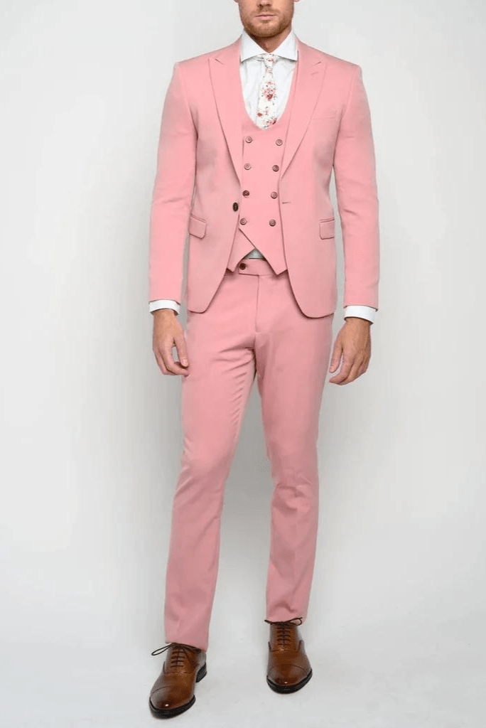 Men Suits Pink 3 Piece Slim Fit Elegant Formal Fashion Suits Groom Wedding Suit Party Wear Dinner Suits Stylish Suits Bespoke for Men 48 / 34