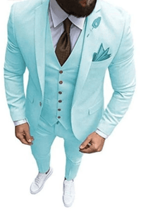 SAINLY Men's Three Piece Suit 40 / 36 Men Suits Sky Blue three piece Suit Elegant Formal Fashion Suits Groom Wedding Suit Party Wear Dinner Suits Stylish Suits Bespoke for Men
