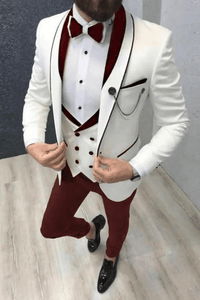 SAINLY Men's Three Piece Suit 40 / 36 Men Suits white 3 Piece Suit Groom Wear Suits Men wedding Suit Tuxedo Suit Men 3 Piece Suits Prom Suits
