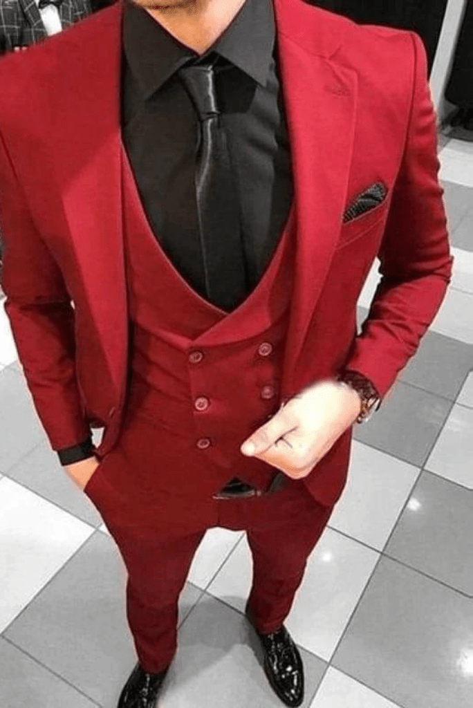 SAINLY Men's Three Piece Suit 40 / 38 Men Suits Wedding Red 3 Piece Suit Groom Wear Suits for men Men party wear Suit Tuxedo Suit Men 3 Piece Suits Prom Suit