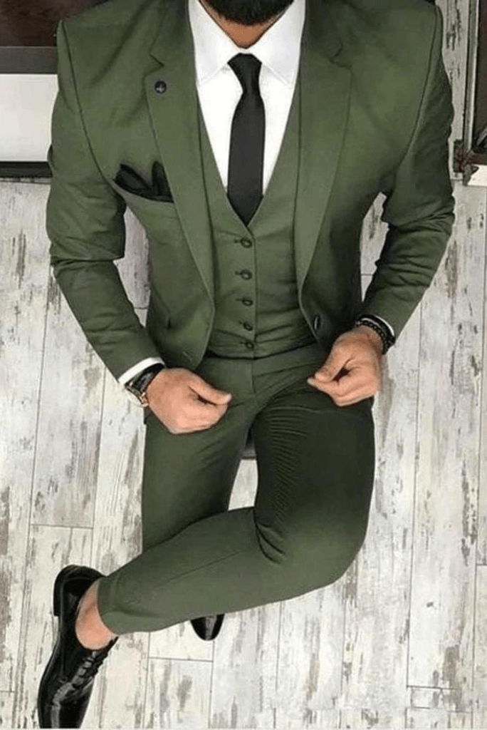 SAINLY Men's Three Piece Suit 42 / 38 Men Suits Green 3 Piece Slim Fit Formal Fashion Wedding Suit Party Wear Dinner Suit Bespoke For Men Stylish Coat Elegant Coat