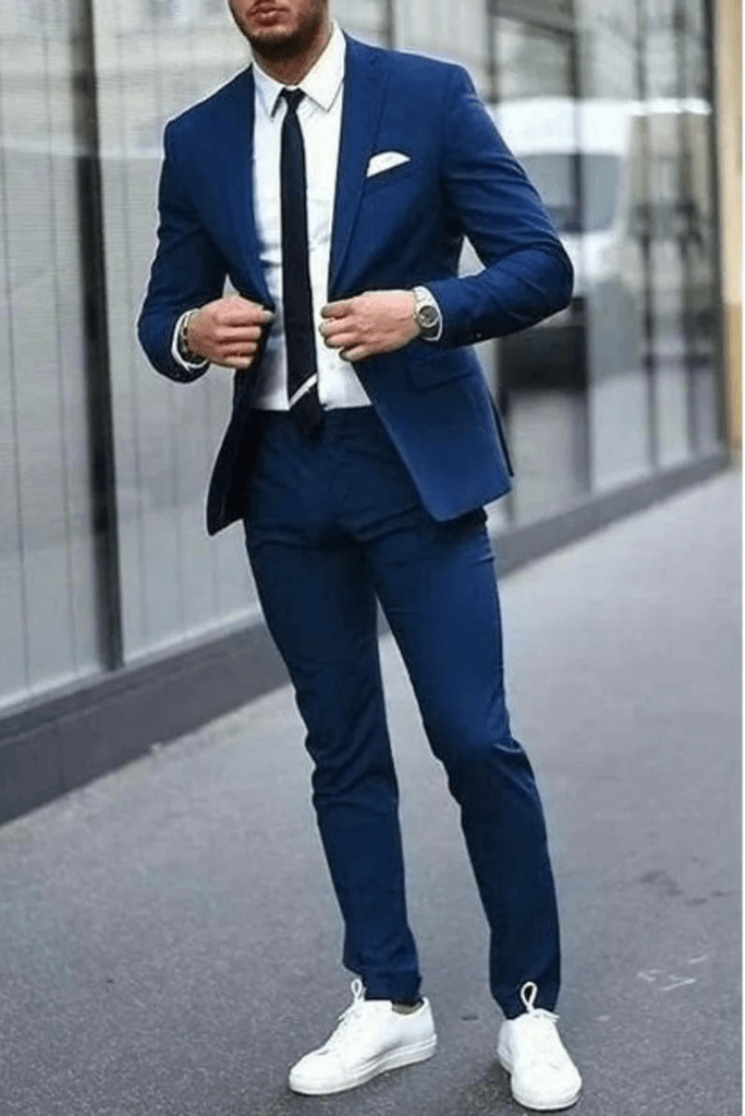 blue and white formal dress men Men's Slim Fit Blue and White Striped Dress Shirt Size N4