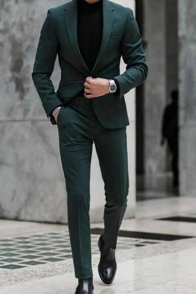 SAINLY Men's Two Piece Suit 32 / 26 Men Suits, Green Two Piece Tuxedo Wedding Suit, Formal Fashion Suits, Slim Fit Suit, Prom Wear Bespoke For Men