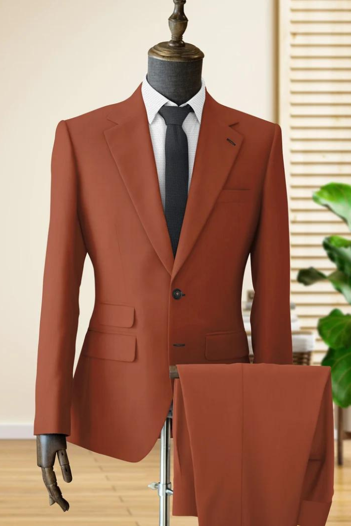 SAINLY Men's Two Piece Suit 32 / 26 Men Suits, Rust 2 Piece Wedding Suit, Formal Fashion Slim Fit Suit - Prom Wear