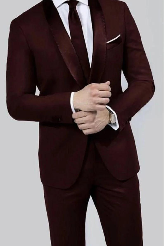 SAINLY Men's Two Piece Suit 32 / 26 Men Suits, Suits for Men Burgundy 2 piece wedding suit, formal fashion suits, slim fit suit, prom wear