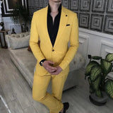 SAINLY Men's Two Piece Suit 32 / 36 Men Suits Yellow 2 Piece Slim Fit Suit Elegant Men Suit for Men Wedding Groom Suit Men Prom Suit