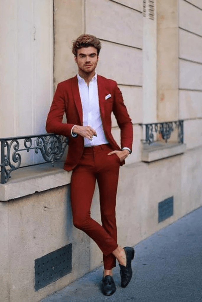 SAINLY Men's Two Piece Suit MEN SUITS WEDDING 2 Piece maroon Formal Fashion Party Wear Prom Dinner Suits