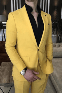 SAINLY Men's Two Piece Suit Men Suits Yellow 2 Piece Slim Fit Suit Elegant Men Suit for Men Wedding Groom Suit Men Prom Suit