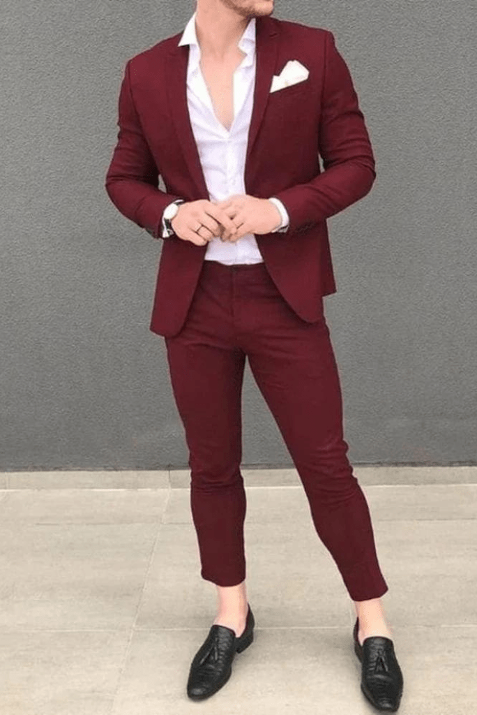 burgundy dress suit men's Men Wedding Suite Burgundy Bespoke Suite and Formal Slim Fit 2 Piece Suite Men Prom Suite 32 / 42