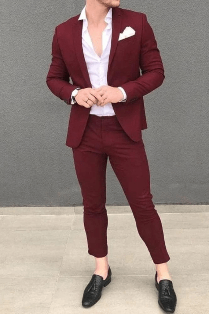 Burgundy One Button Men's Suit Slim Fit Formal Business Suit – Ballbella