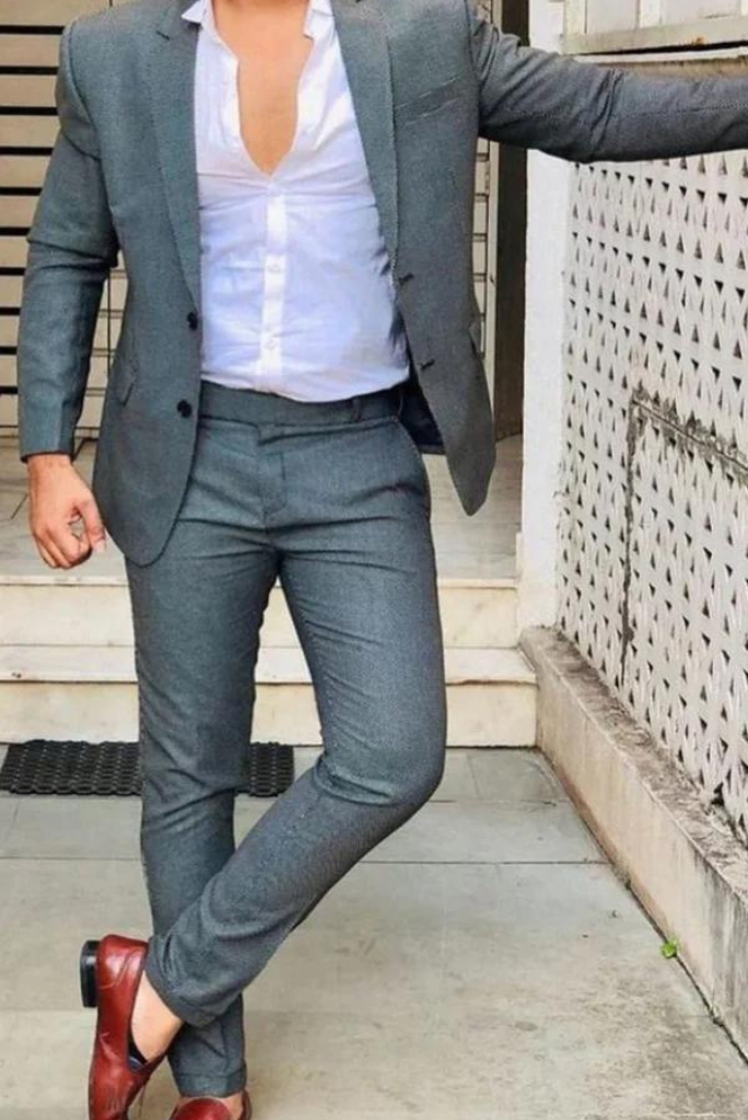 Men's Two Piece Grey Suit Wedding Suit Slim Fit Suit Bespoke Sainly