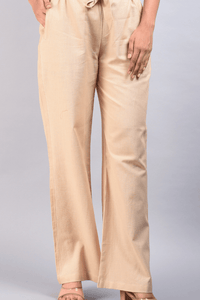 SAINLY S Cream Cotton Linen Wide Leg Trousers For Women