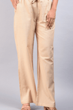 SAINLY S Cream Cotton Linen Wide Leg Trousers For Women