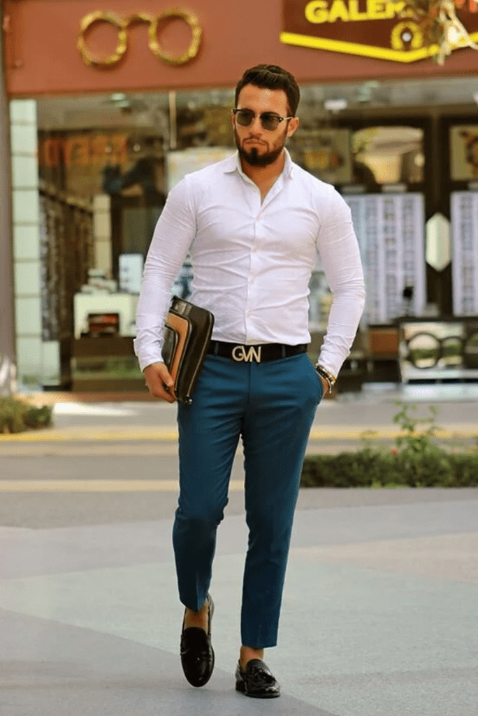SAINLY XXS Men elegant white shirt blue trouser for office wear, mens formal shirt and pants for wedding shirt and pants for groomsmen white men shirt